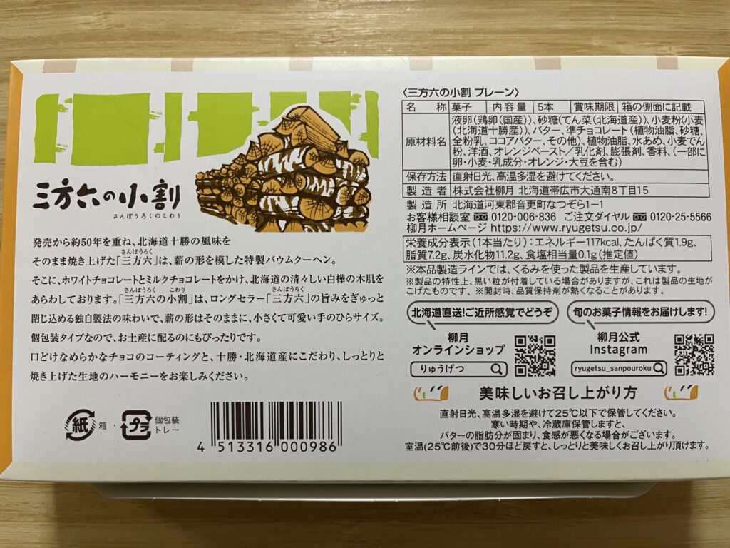 パッケージの裏面